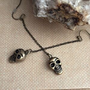 Dark Metal Long Skull Edgy Dangle Gothic Statement Earrings | Avon NIB